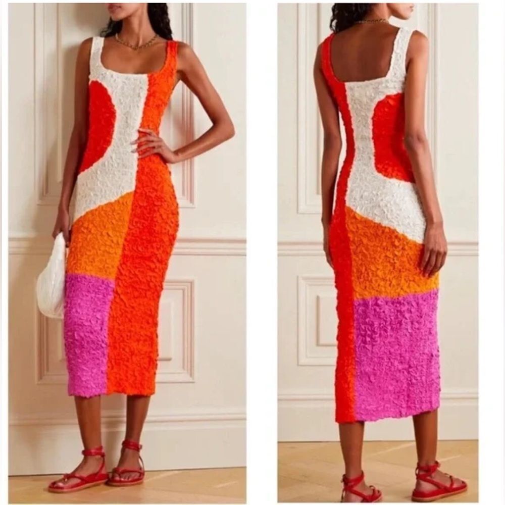 New Mara Hoffman Sloan Textured Colorblock Popcorn Midi Dress Small - Picture 15 of 15